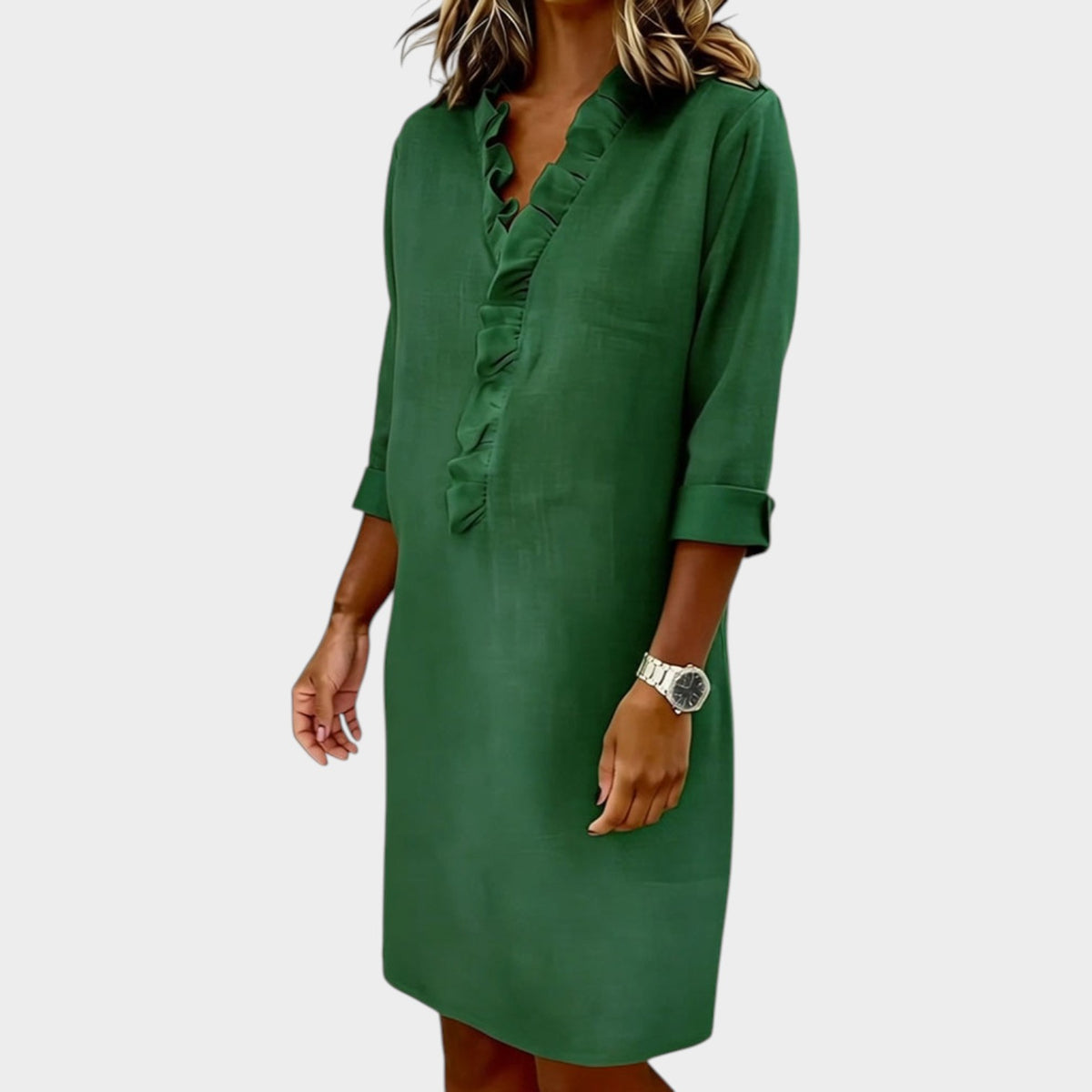 Women’s Ruffle Midi Dress with Long Sleeves