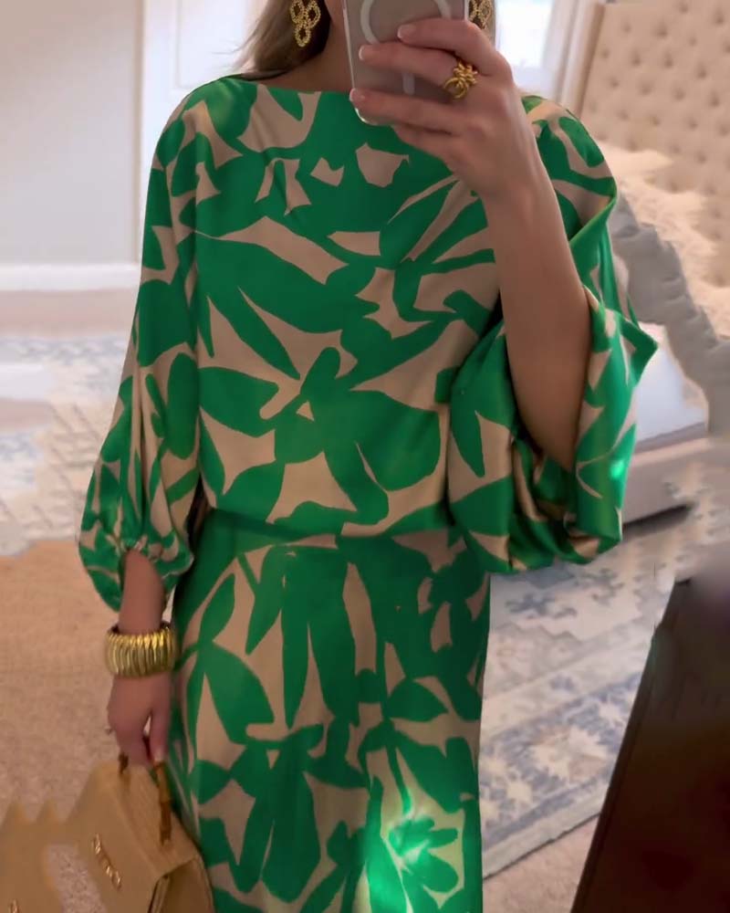 Ashley™ | Printed Two-Piece Set with Lantern Sleeves