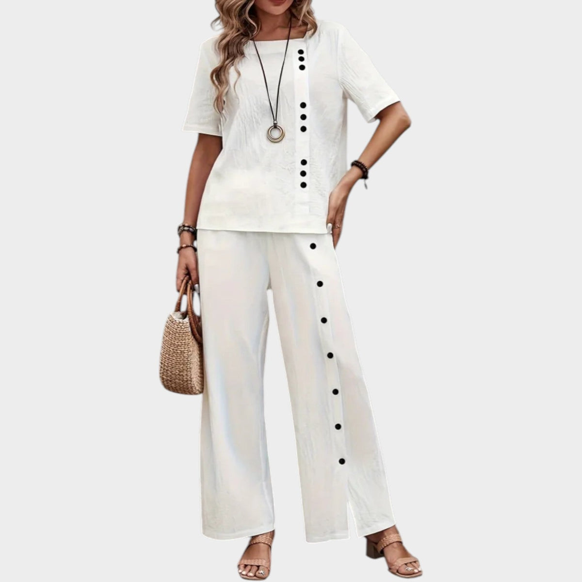 Women's Button Accent Two-Piece Set