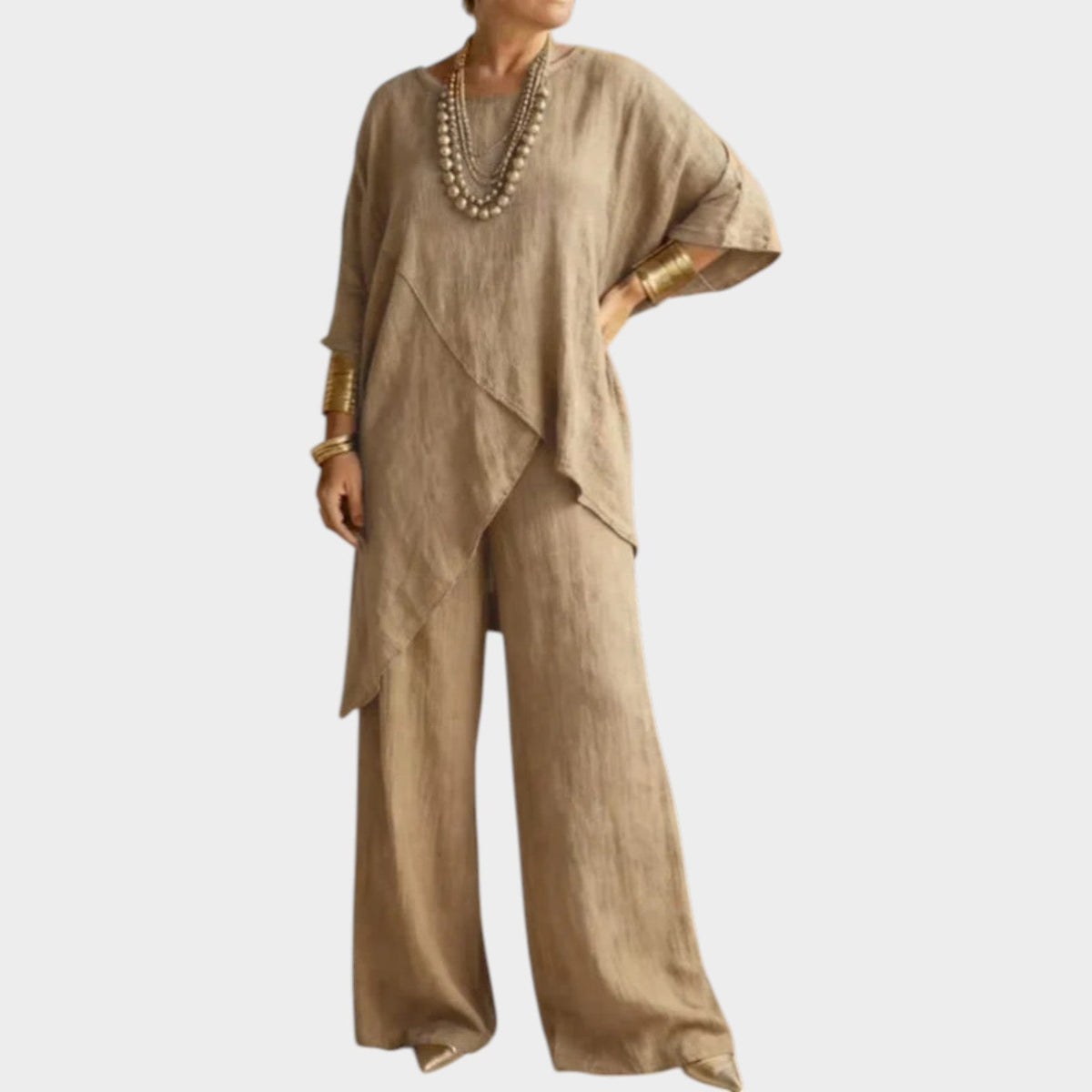 Women's Linen Matching Set Asymmetrical Two Piece