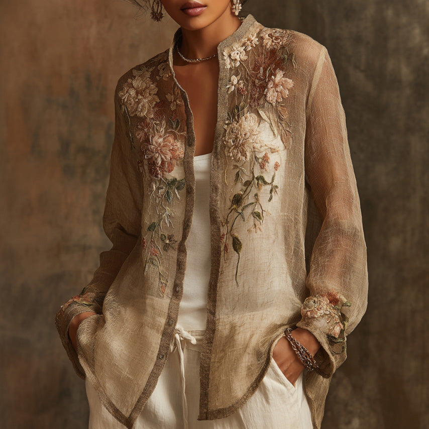 Embroidered Floral Linen Jacket