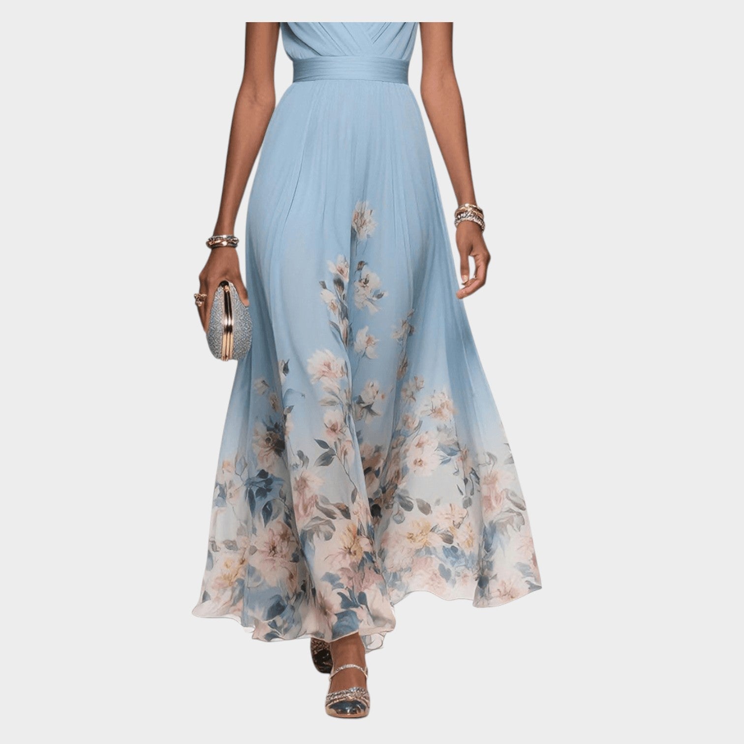 V Neck Floral Wedding Guest Maxi Dress