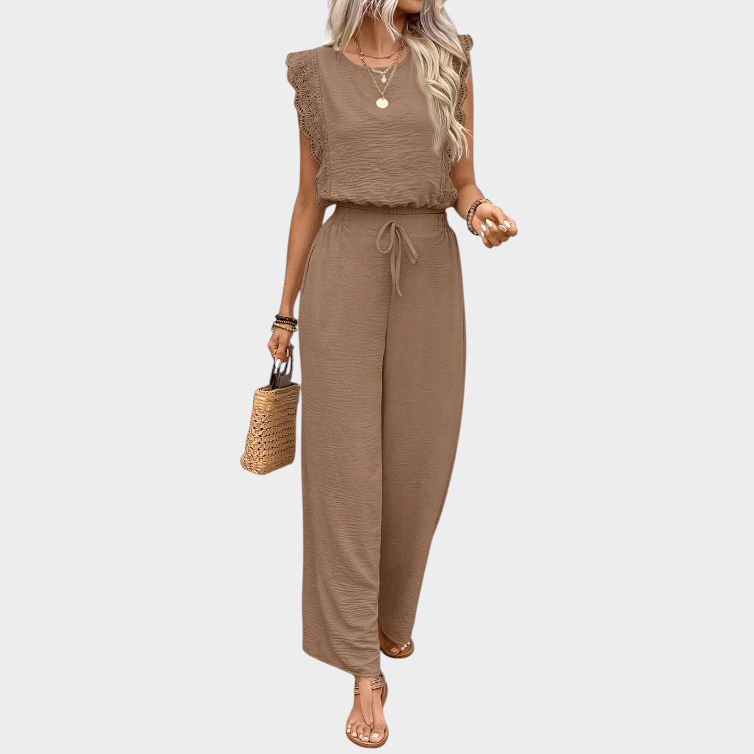 Ruffle Wide Leg Pants Set