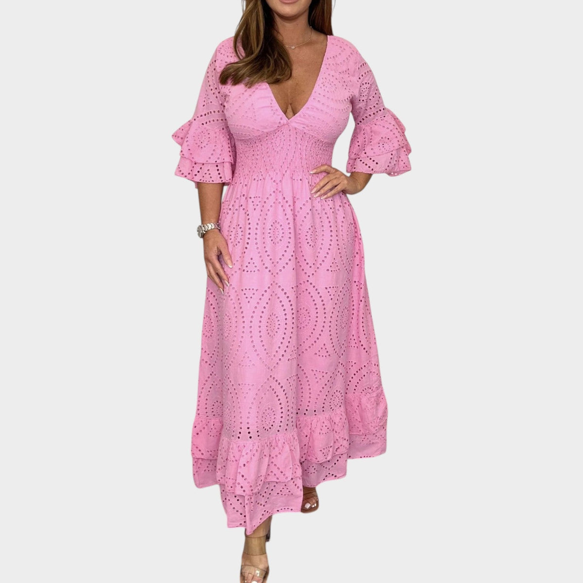 Women's Maxi Dress Eyelet Lace V-Neck