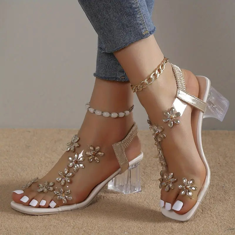 Serene | Women's Block Heel Sandals with Rhinestone Accents