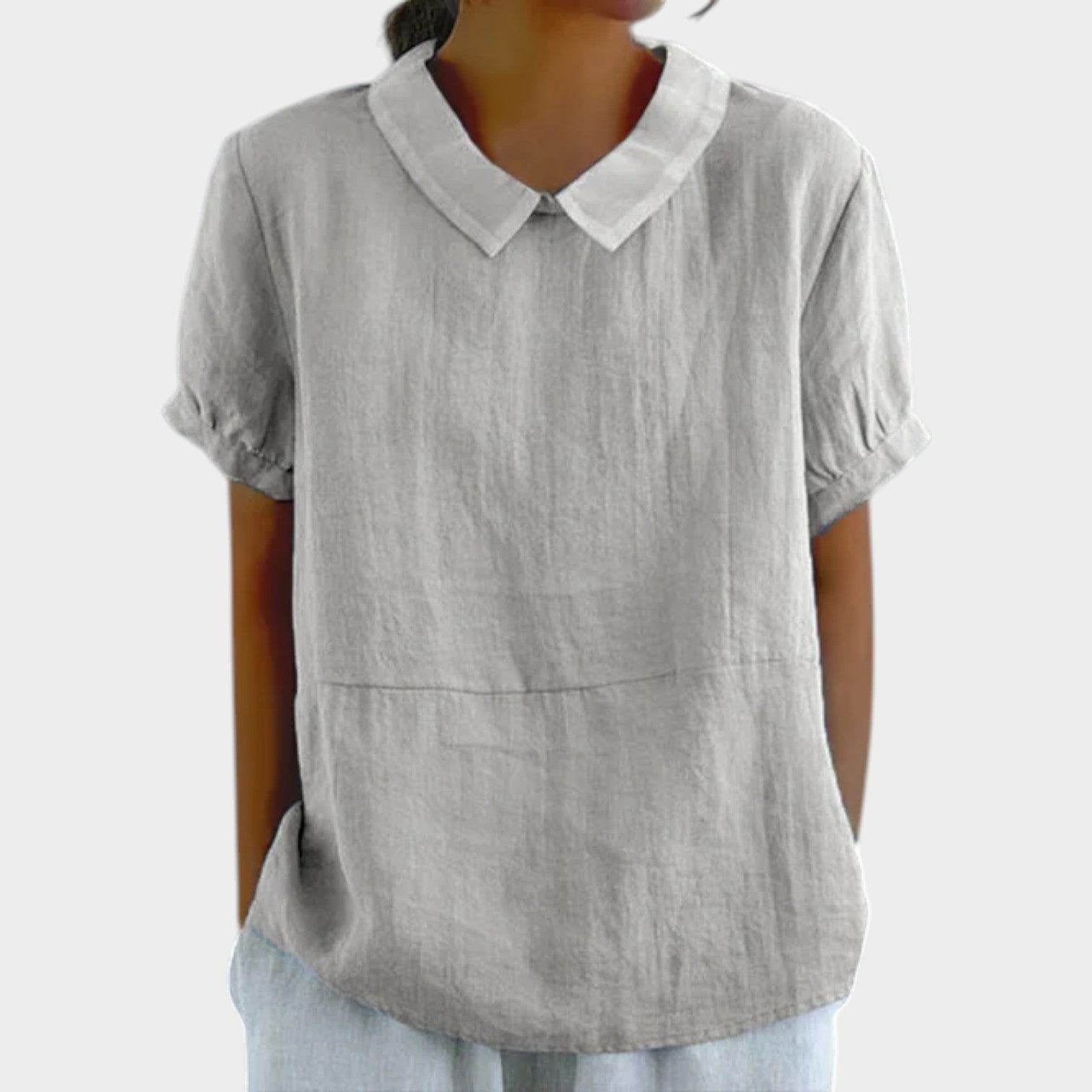 Collared Short Sleeve Blouse