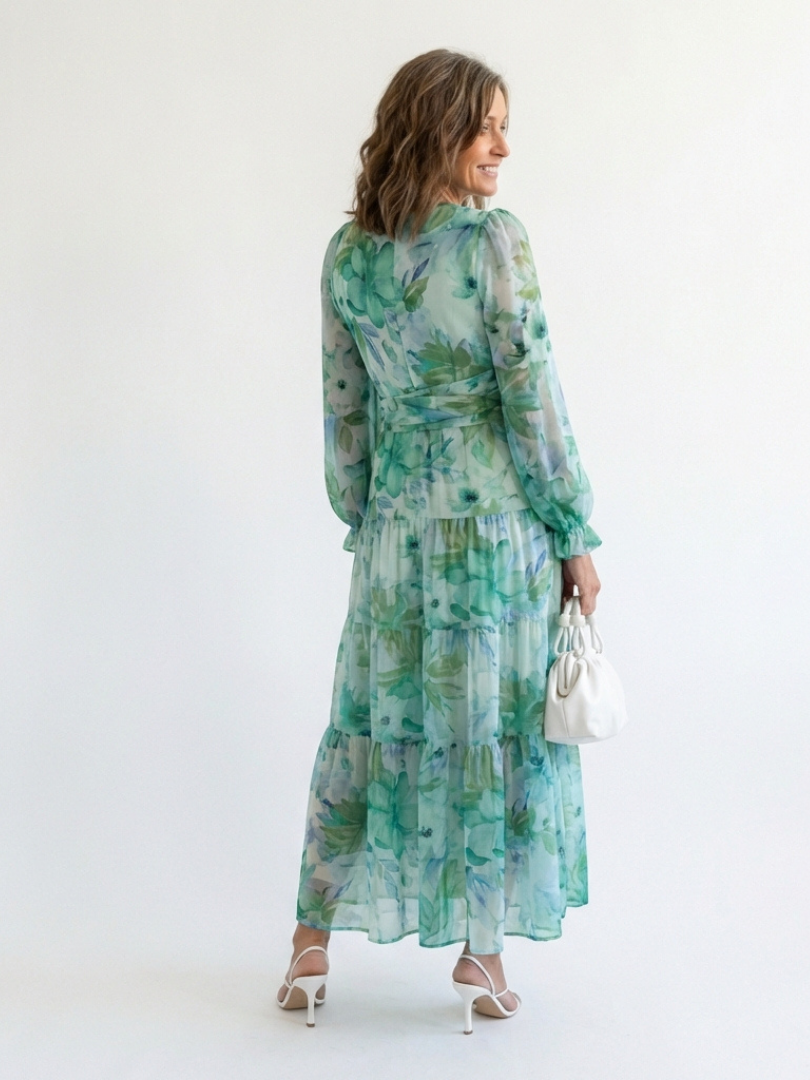 Emilia | Women's Floral Maxi Dress with V-Neck and Long Sleeves