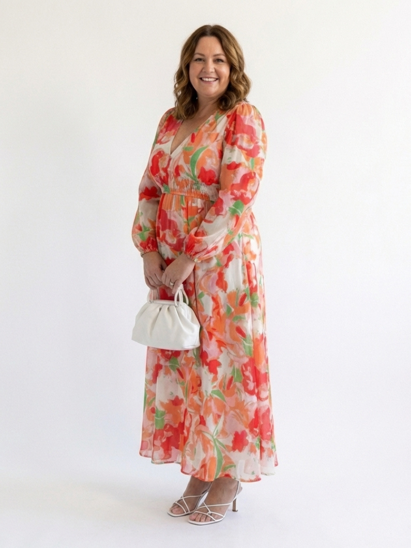 Emilia | Women's Floral Maxi Dress with V-Neck and Long Sleeves