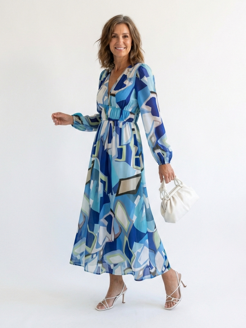 Emilia | Women's Floral Maxi Dress with V-Neck and Long Sleeves