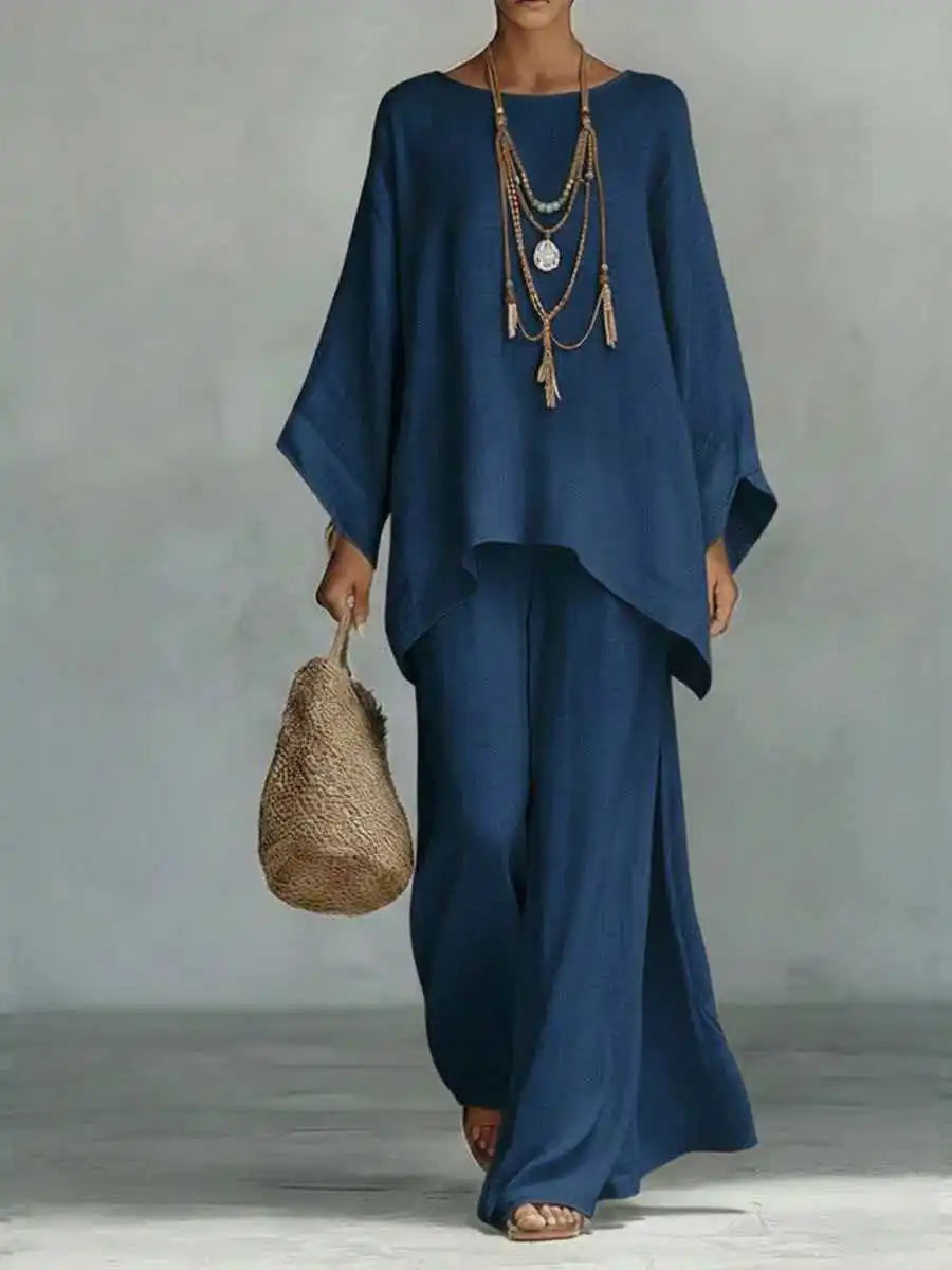 Evangeline | Women's Asymmetrical Top and Wide-Leg Pants Ensemble