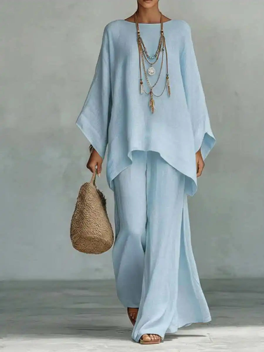 Evangeline | Women's Asymmetrical Top and Wide Leg Pants Ensemble