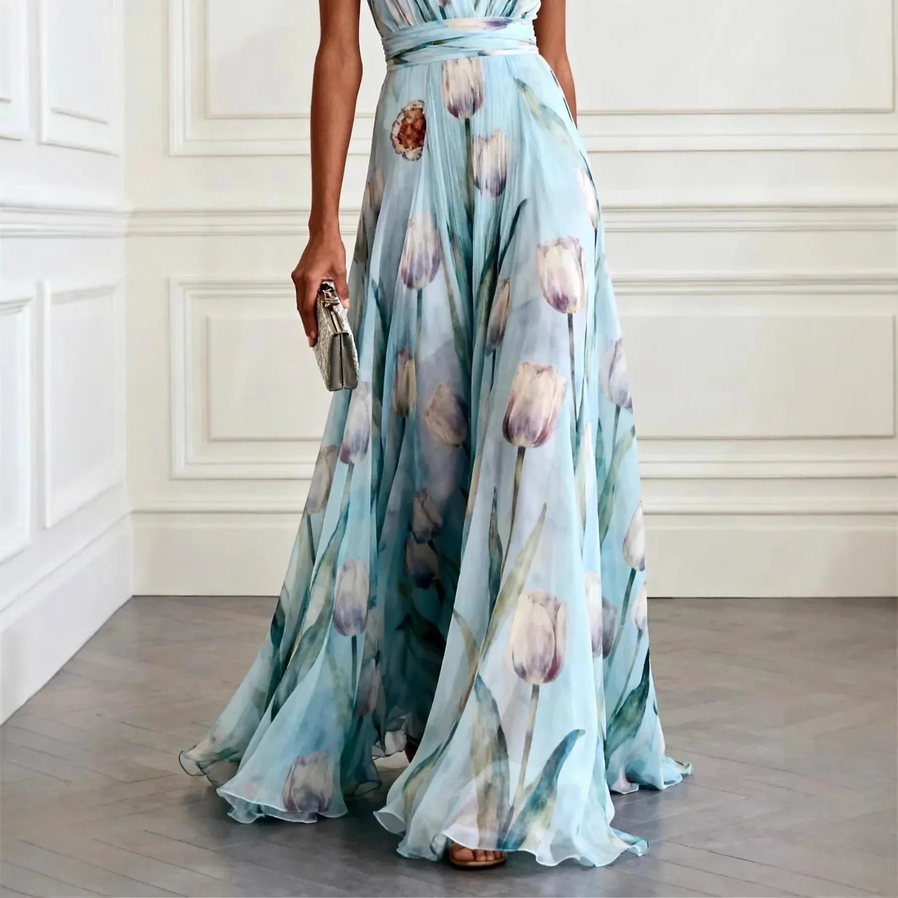 Evelina | Floral Maxi Dress with V-Neck for Women
