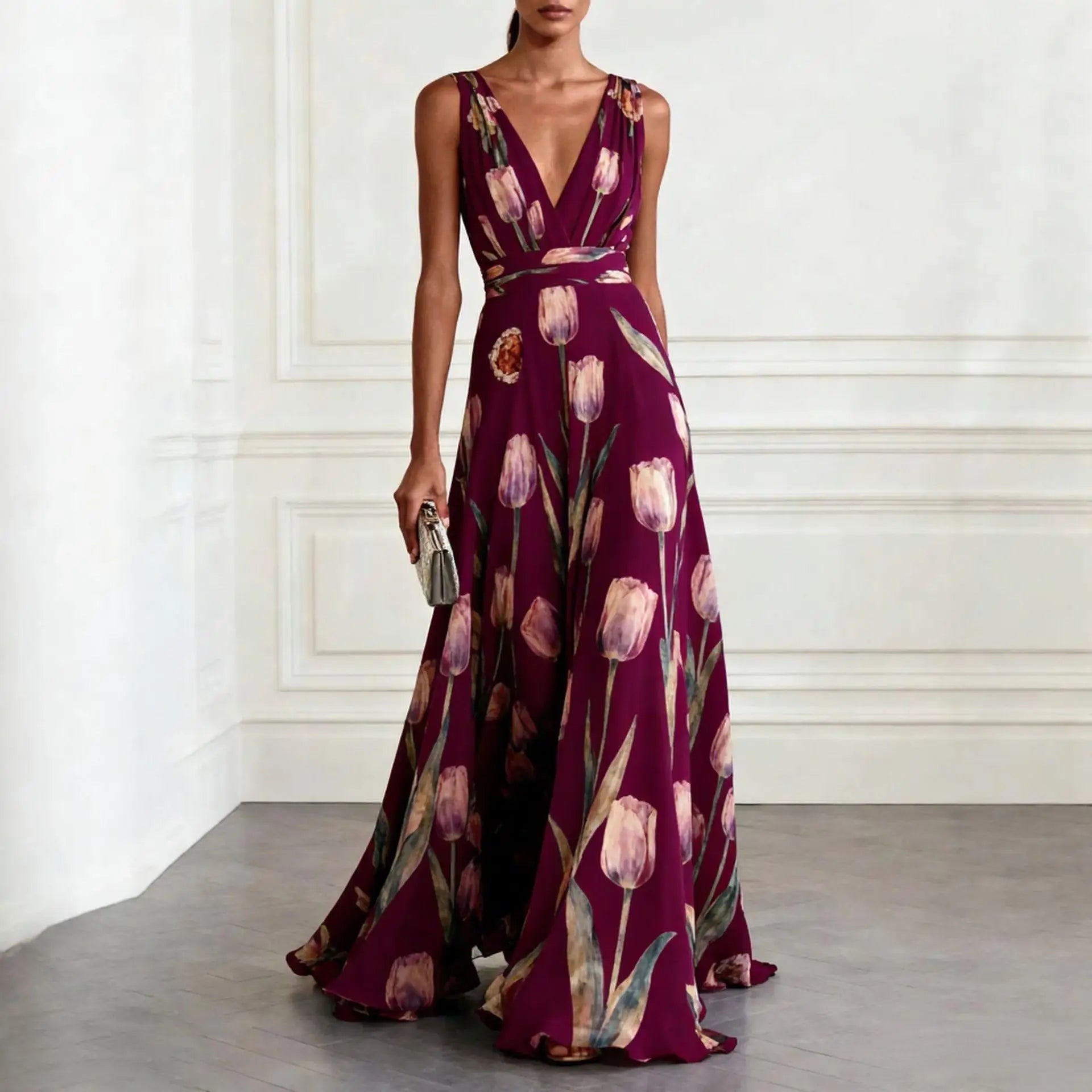 Evelina | Floral Maxi Dress with V-Neck for Women