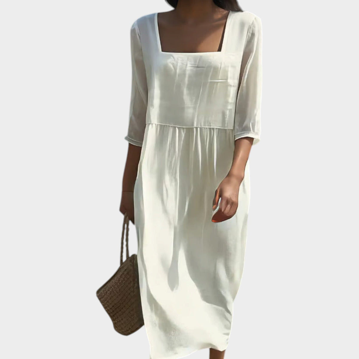 Women’s Casual Midi Dress with Square Neckline and Three-Quarter Sleeves