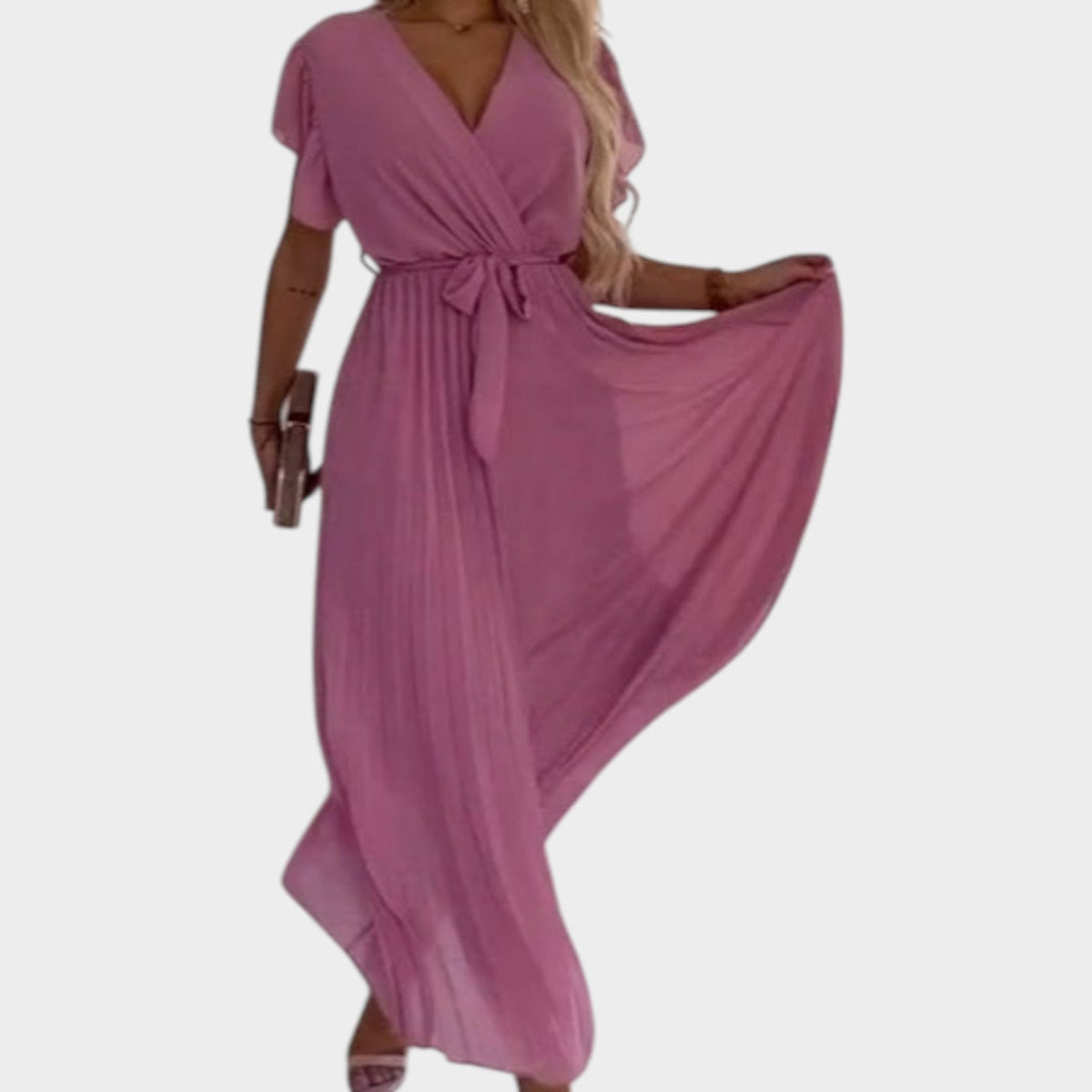 Women's Maxi Dress Pleated V-Neck