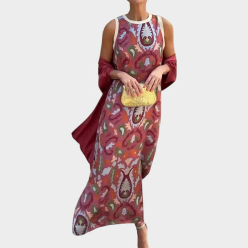 Women's Sleeveless Maxi Dress With Lightweight Cardigan