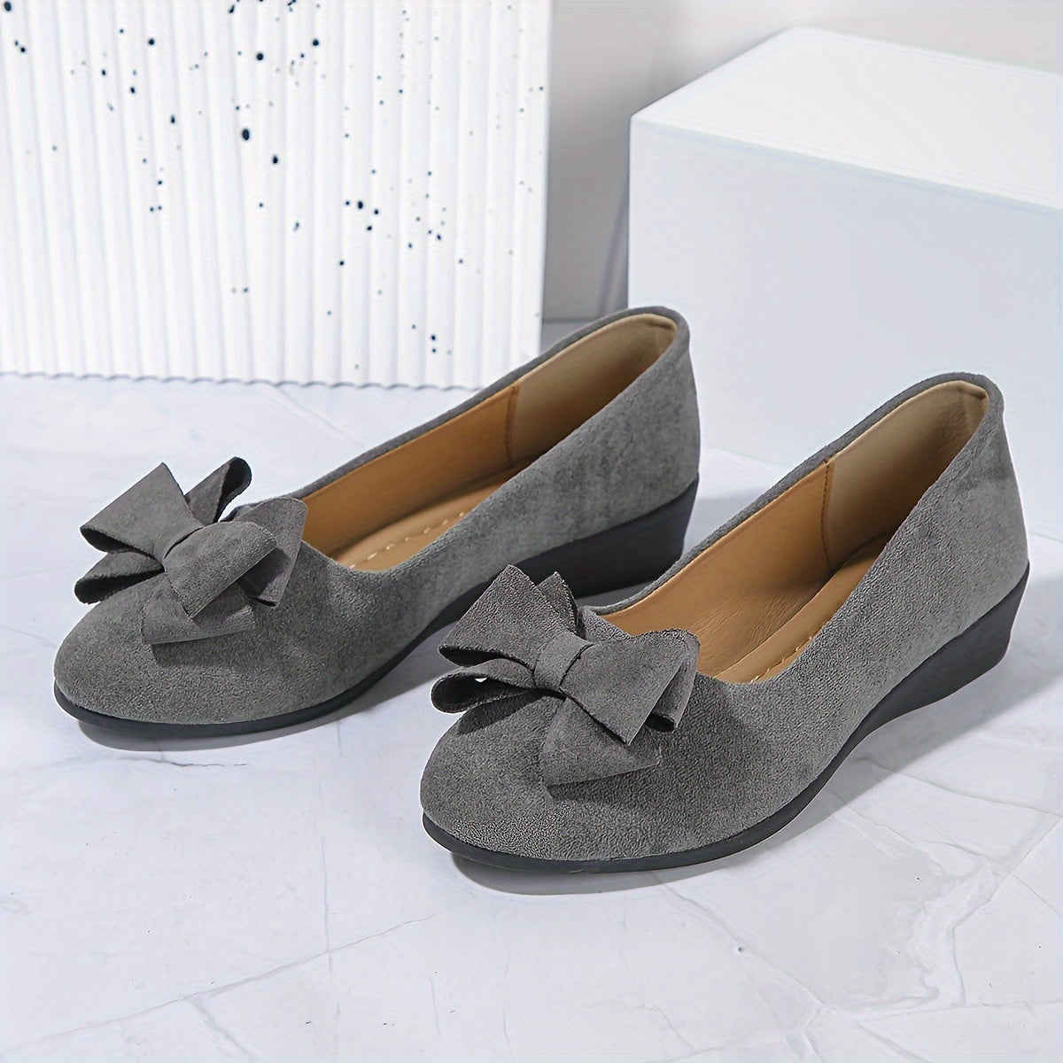 Bella | Women's Slip-On Ballet Flats with Bow Detail and Round Toe