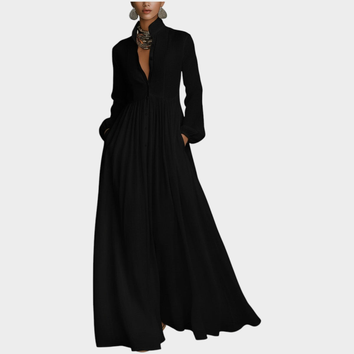 Women's Maxi Shirt Dress Elegant Button-Front