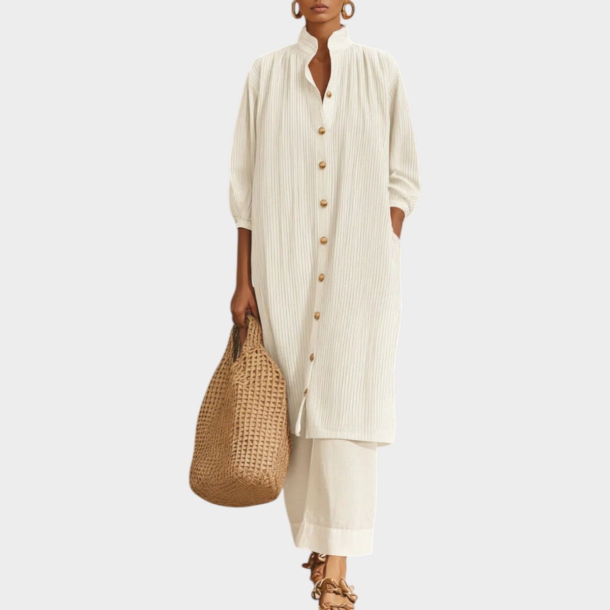 Women's Matching Set Linen Button‑Down and Wide‑Leg Pants Set