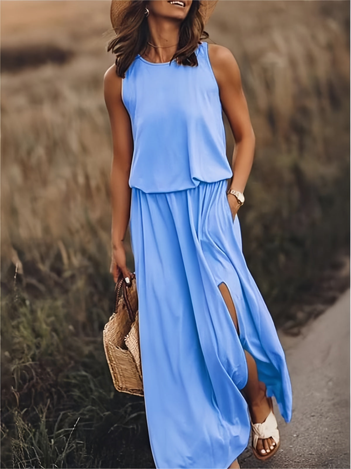 Fiona | Women's Sleeveless Maxi Blouson Dress
