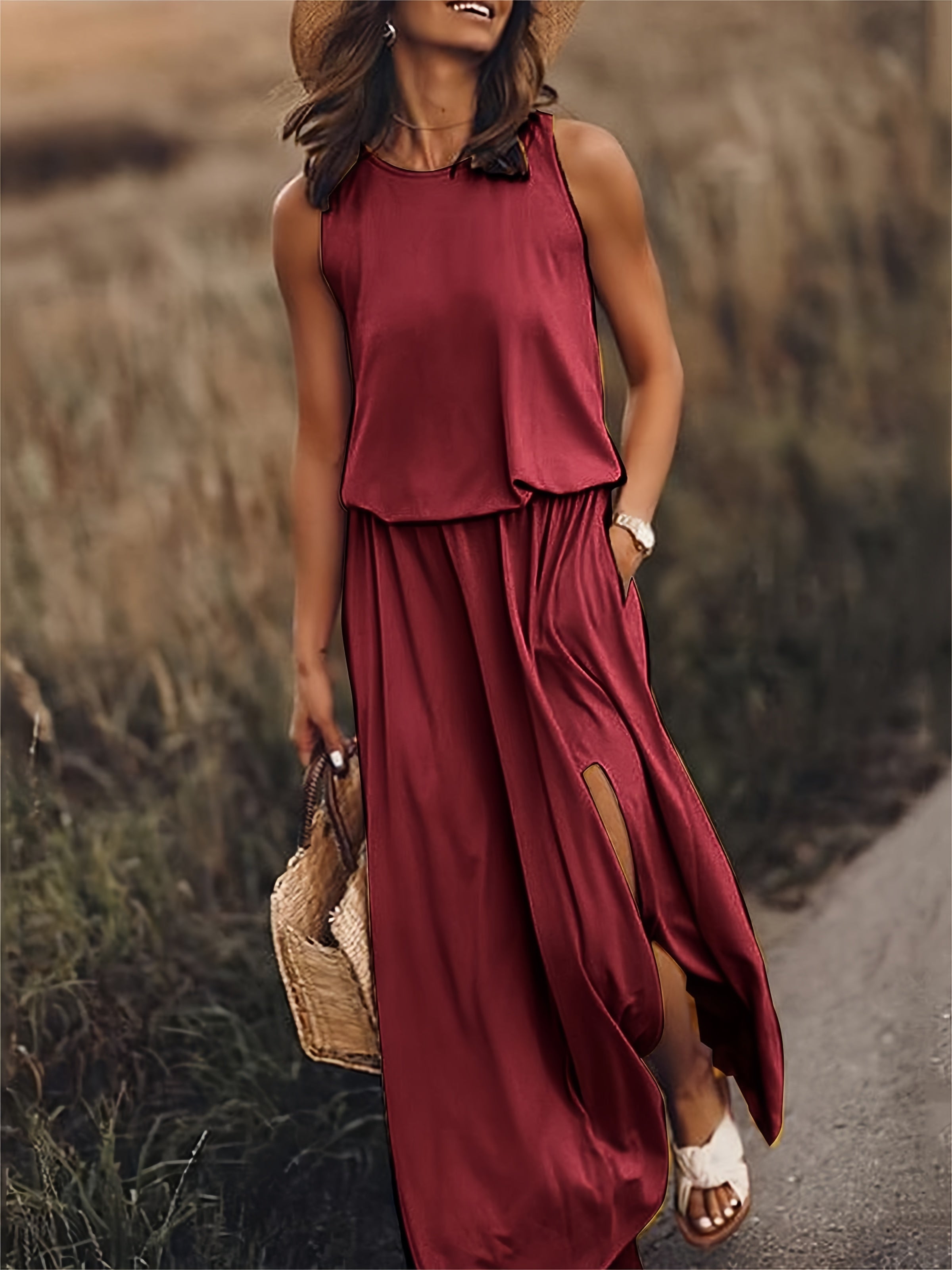 Fiona | Women's Sleeveless Maxi Blouson Dress