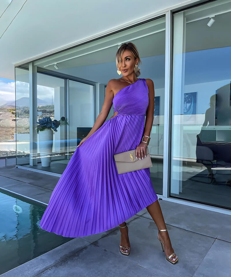 Peony | Women's Asymmetric One-Shoulder Midi Dress for Wedding Guests