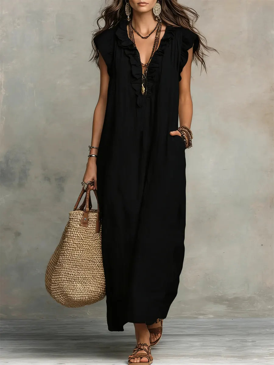 Francine | Women's Sleeveless Maxi Dress with Ruffle Details