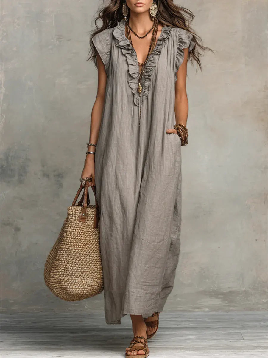 Francine | Women's Sleeveless Maxi Dress with Ruffle Details