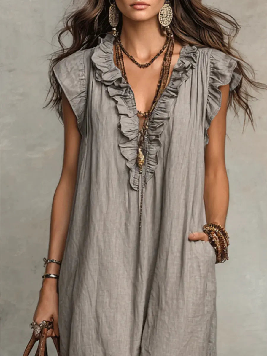 Francine | Women's Sleeveless Maxi Dress with Ruffle Details