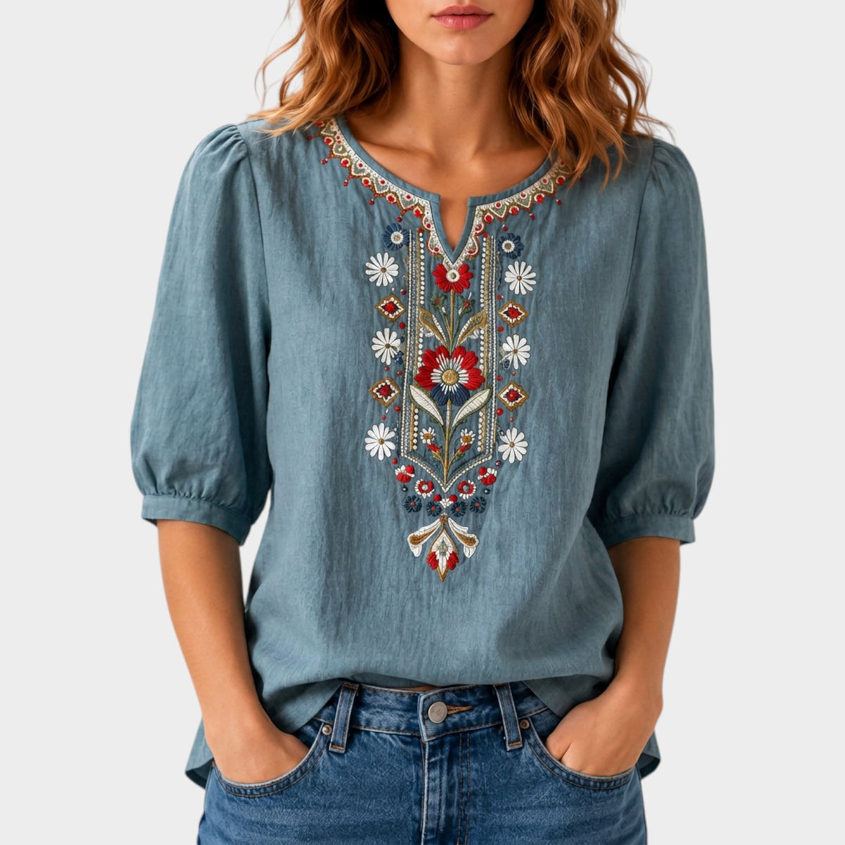 Women's Floral Embroidered Boho Blouse