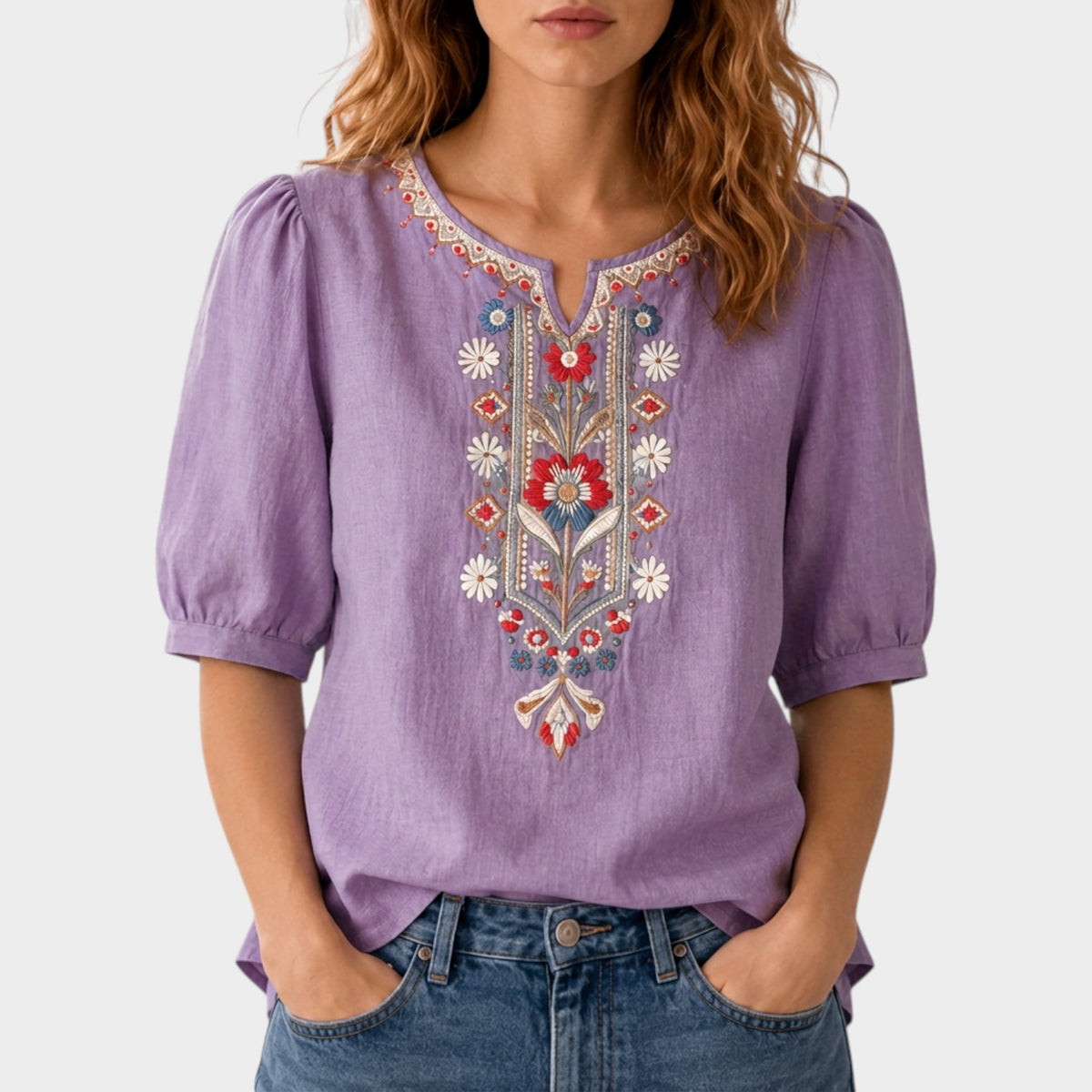 Women's Floral Embroidered Boho Blouse