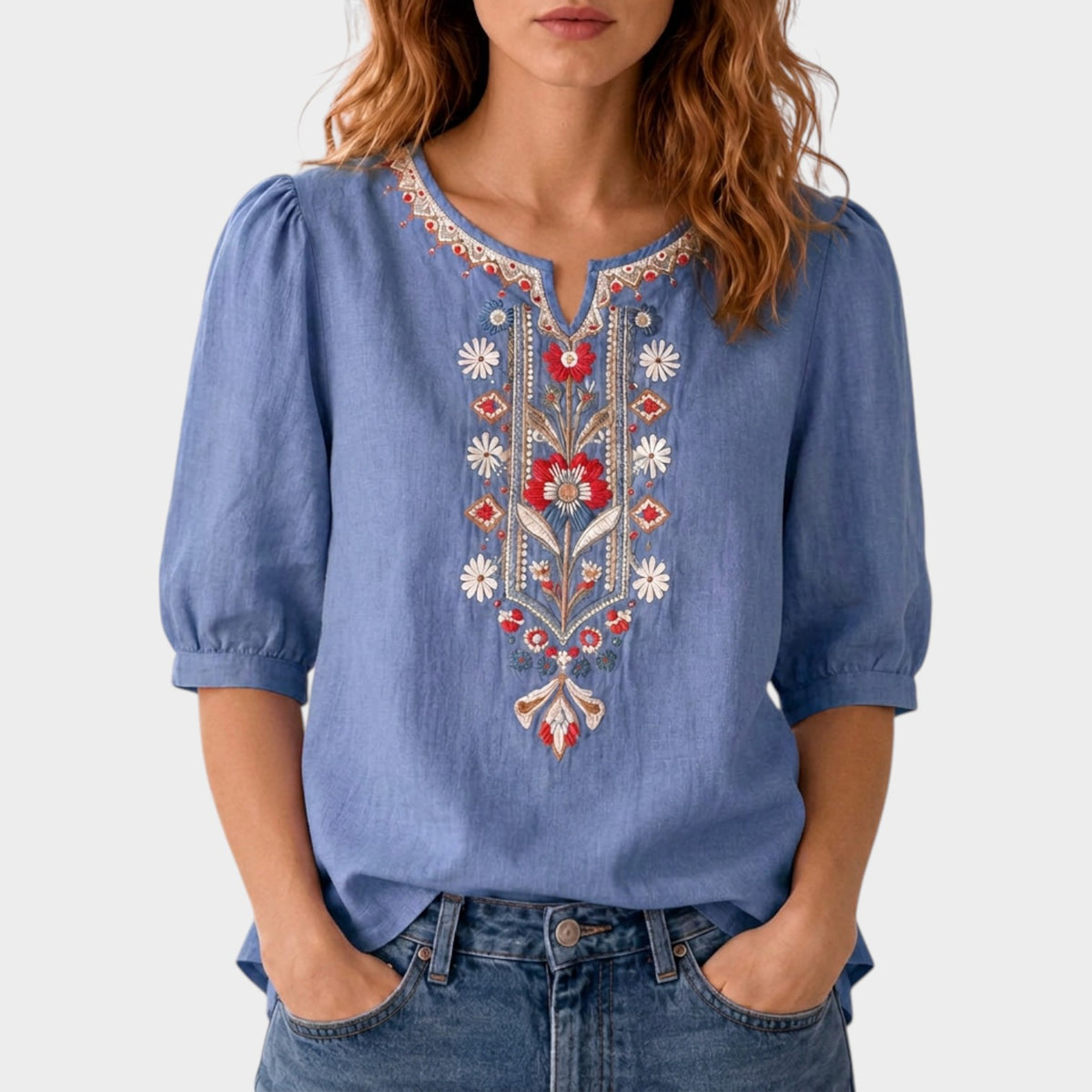 Women's Floral Embroidered Boho Blouse