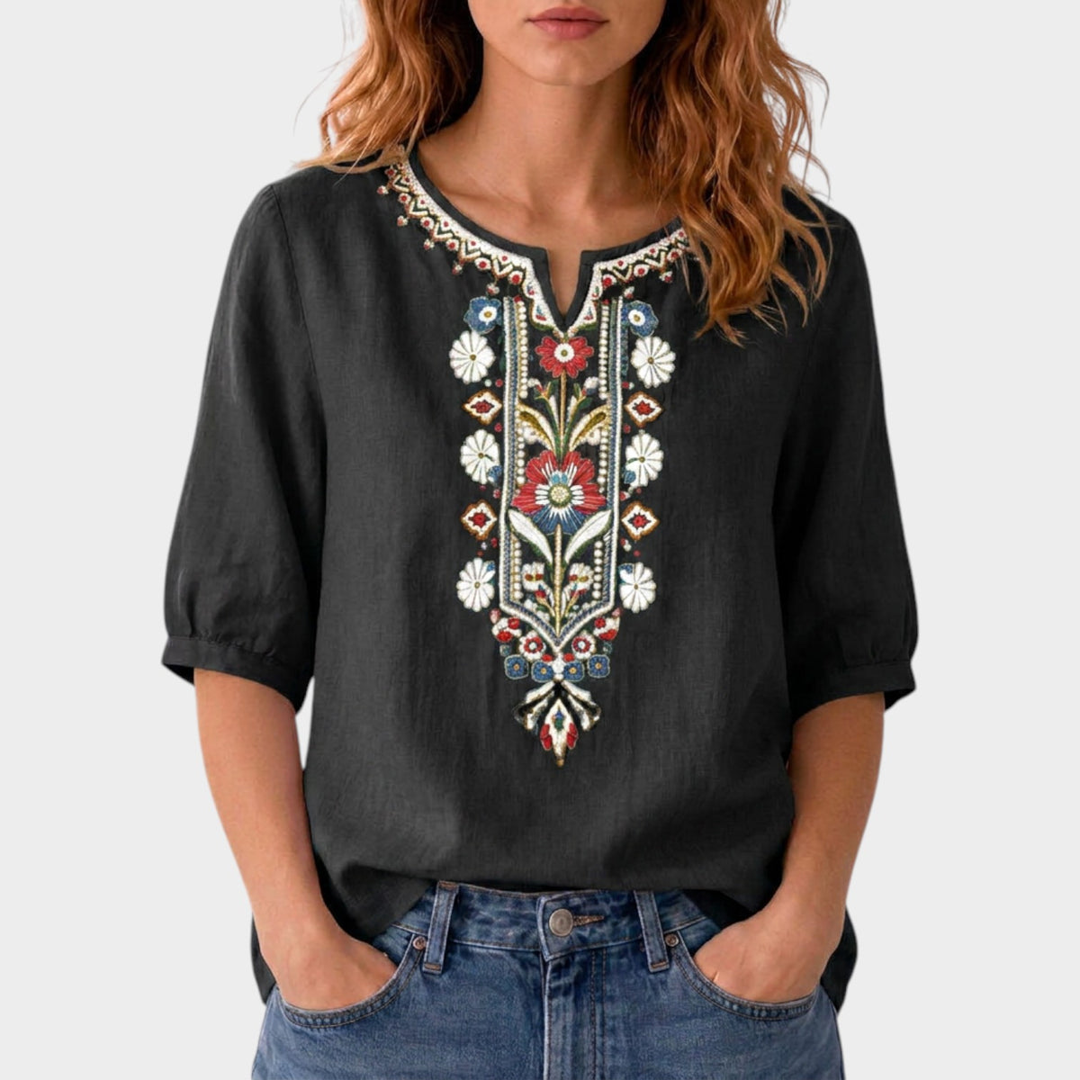 Women's Floral Embroidered Boho Blouse