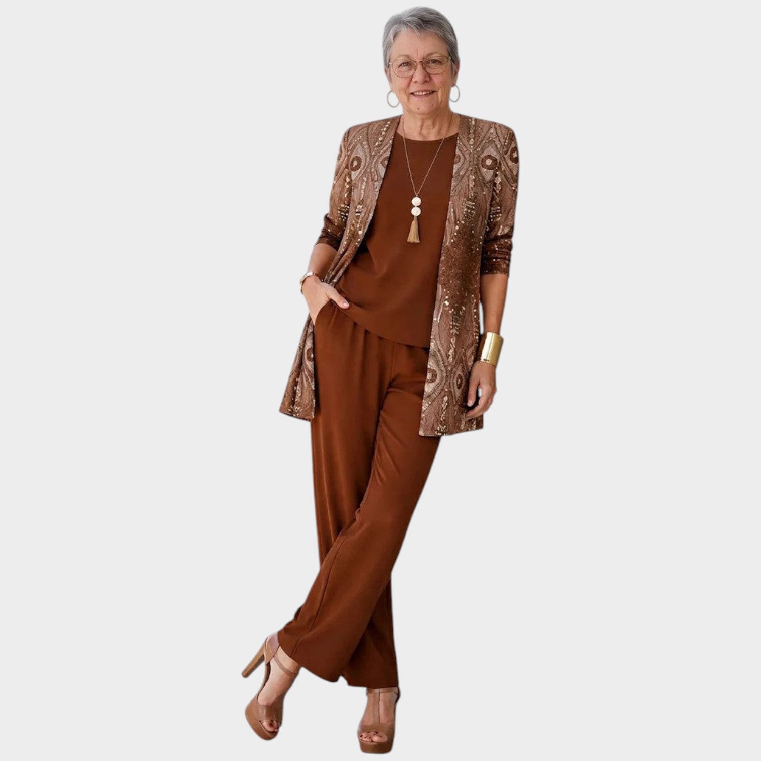 Three Piece Linen Floral Pants Set