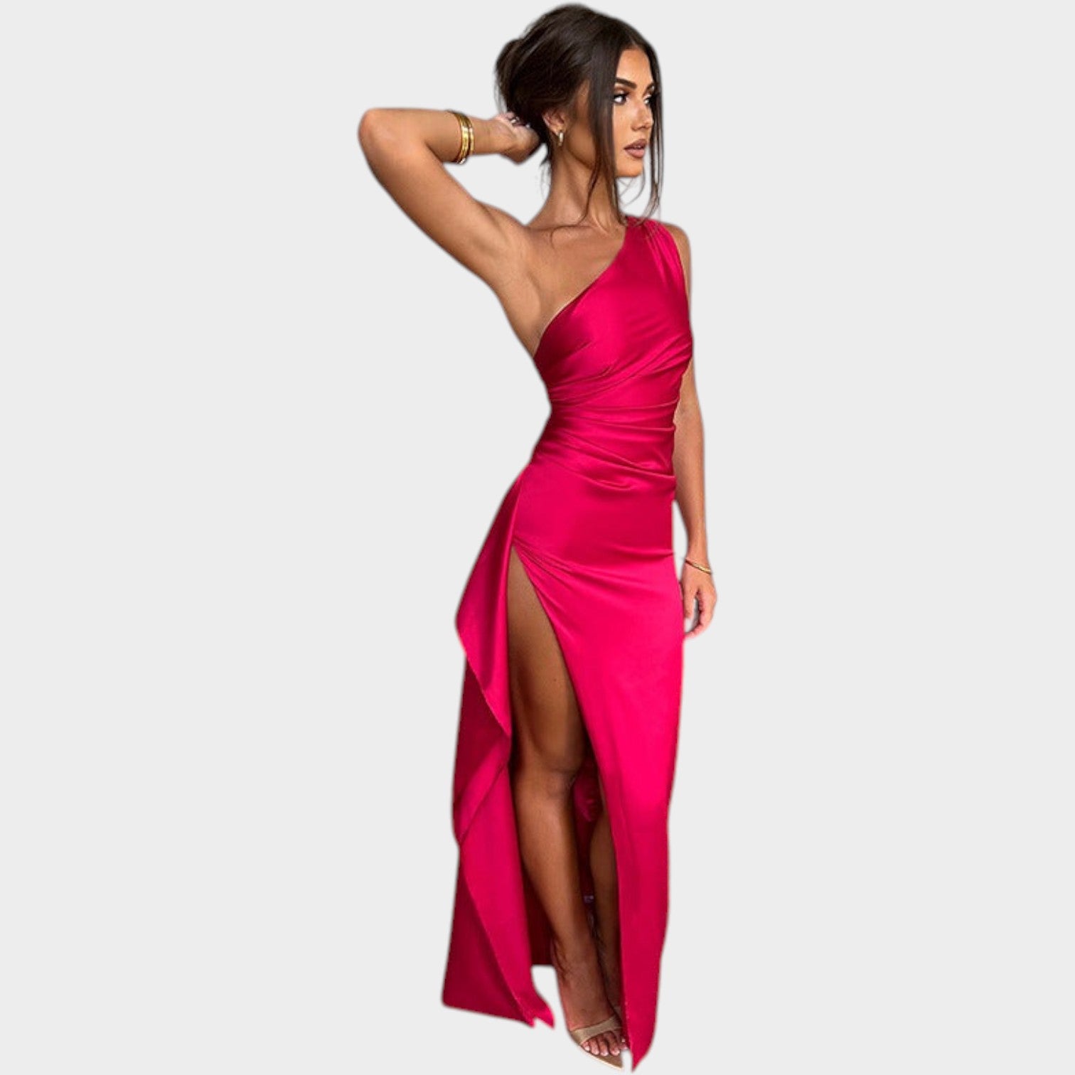One Shoulder Formal Satin Maxi Dress