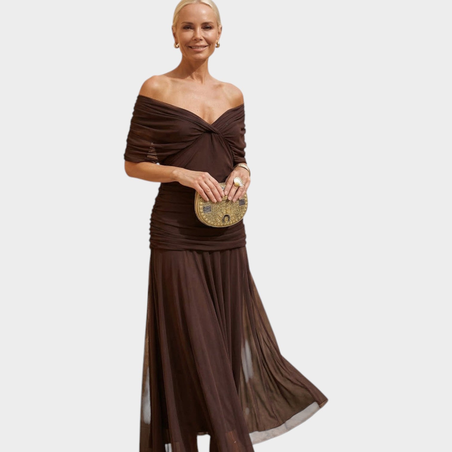 Off Shoulder Wedding Guest Maxi Dress