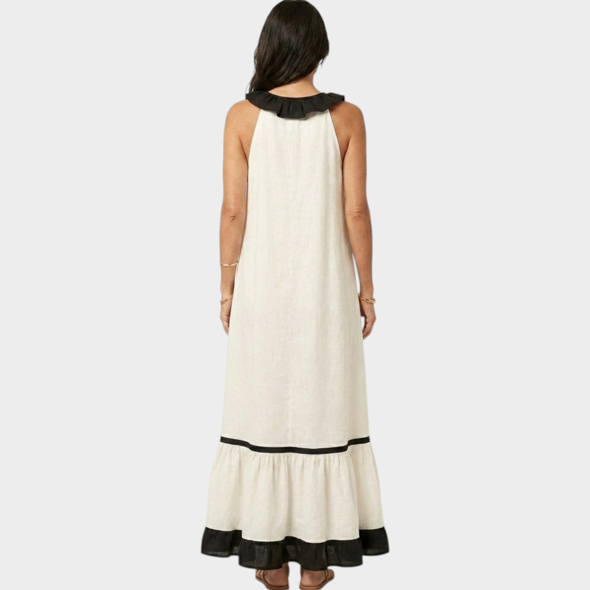 Women's Ruffle Maxi Dress Sleeveless Contrast Trim