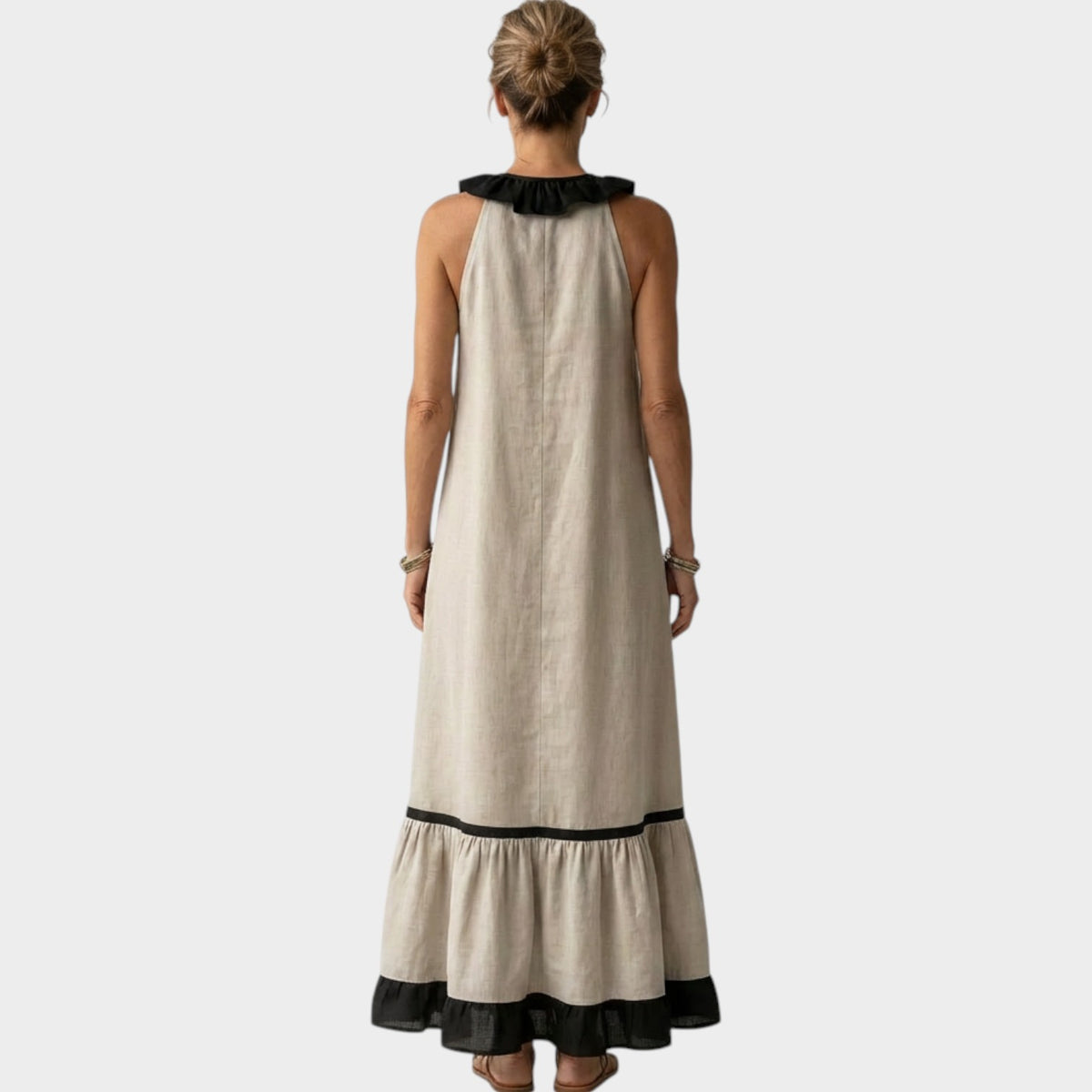 Women's Ruffle Maxi Dress Sleeveless Contrast Trim