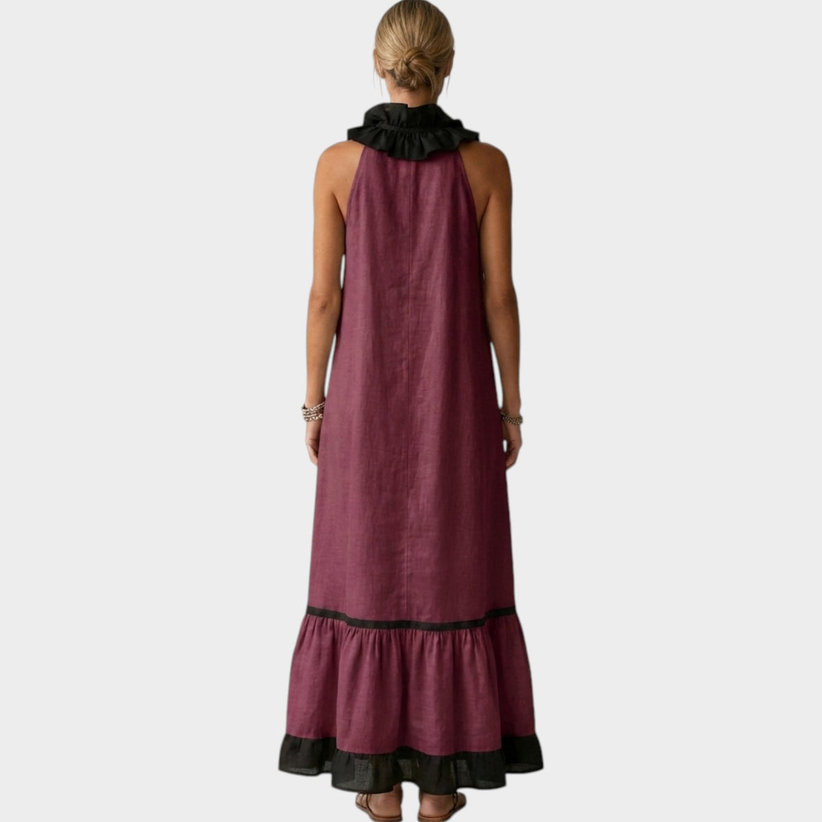 Women's Ruffle Maxi Dress Sleeveless Contrast Trim