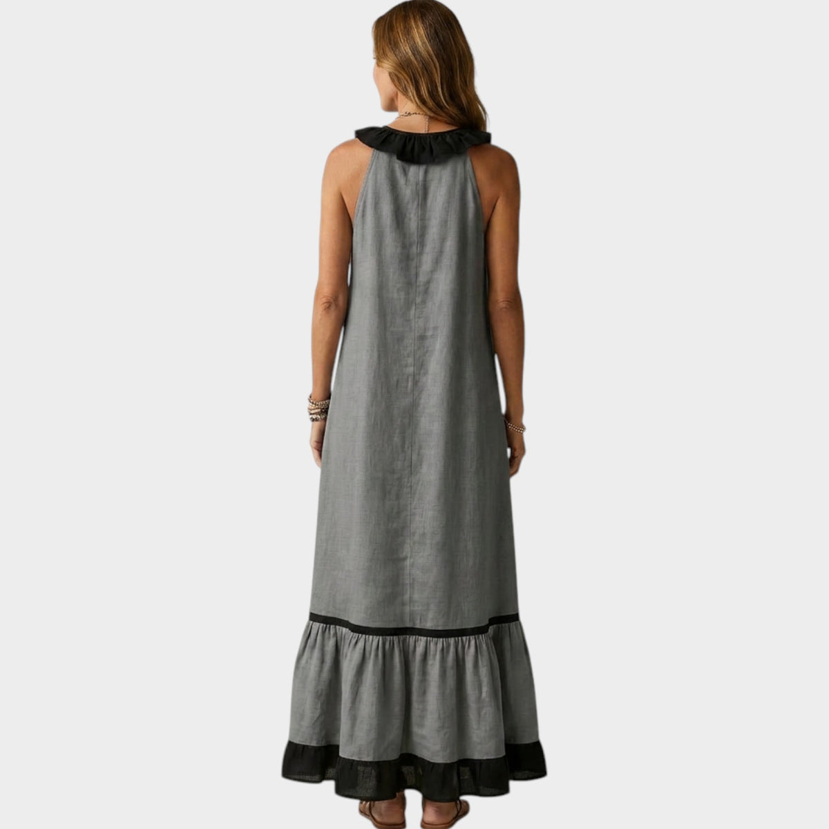 Women's Ruffle Maxi Dress Sleeveless Contrast Trim