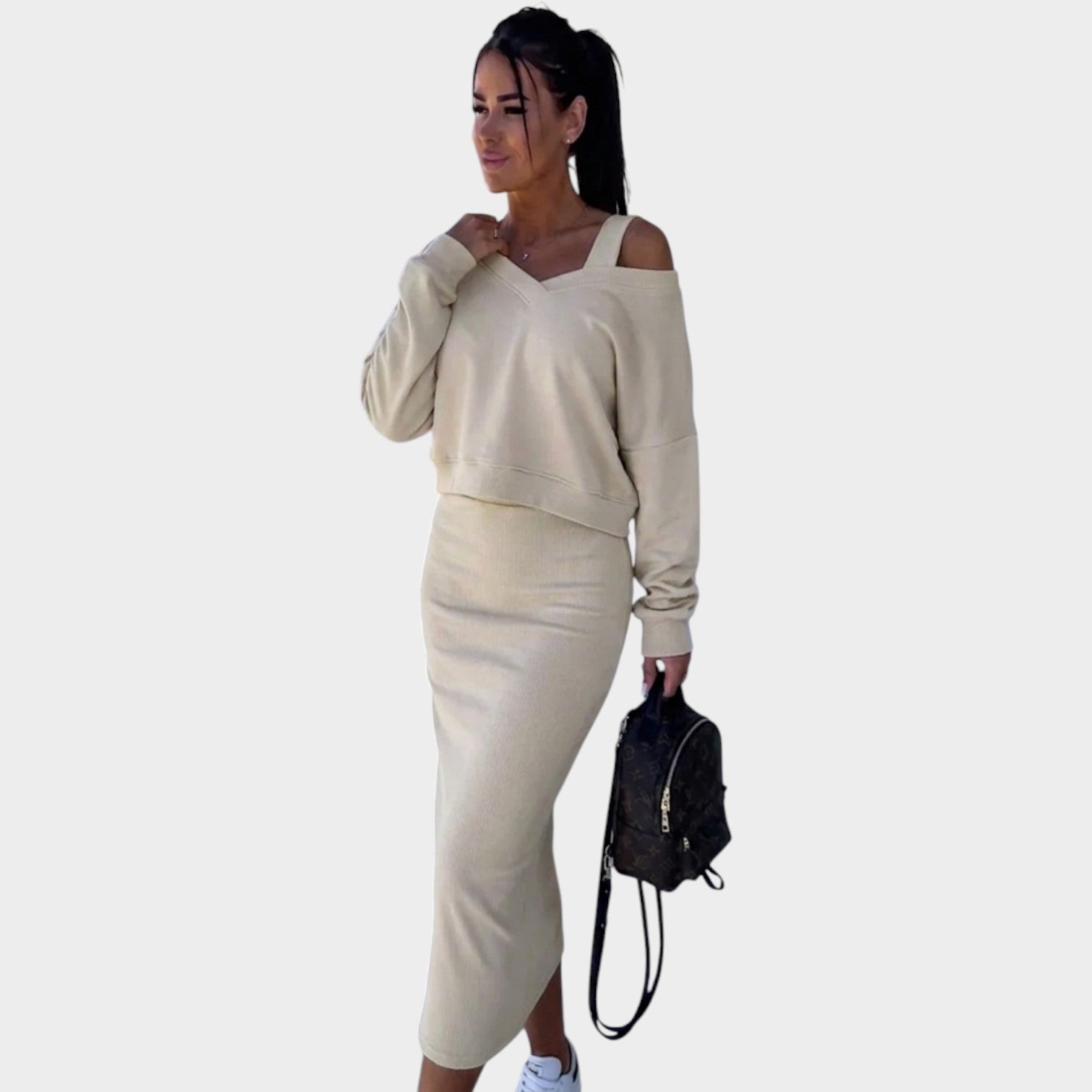 Knit Two Piece Shoulder Matching Set