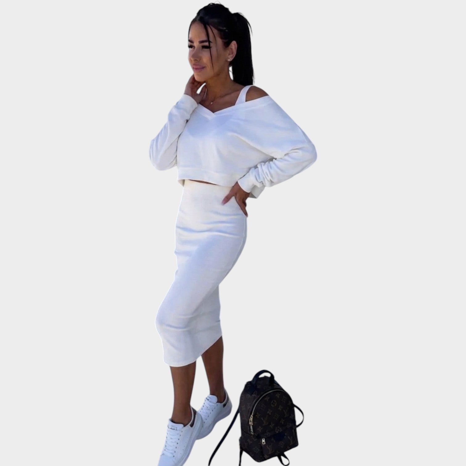 Knit Two Piece Shoulder Matching Set