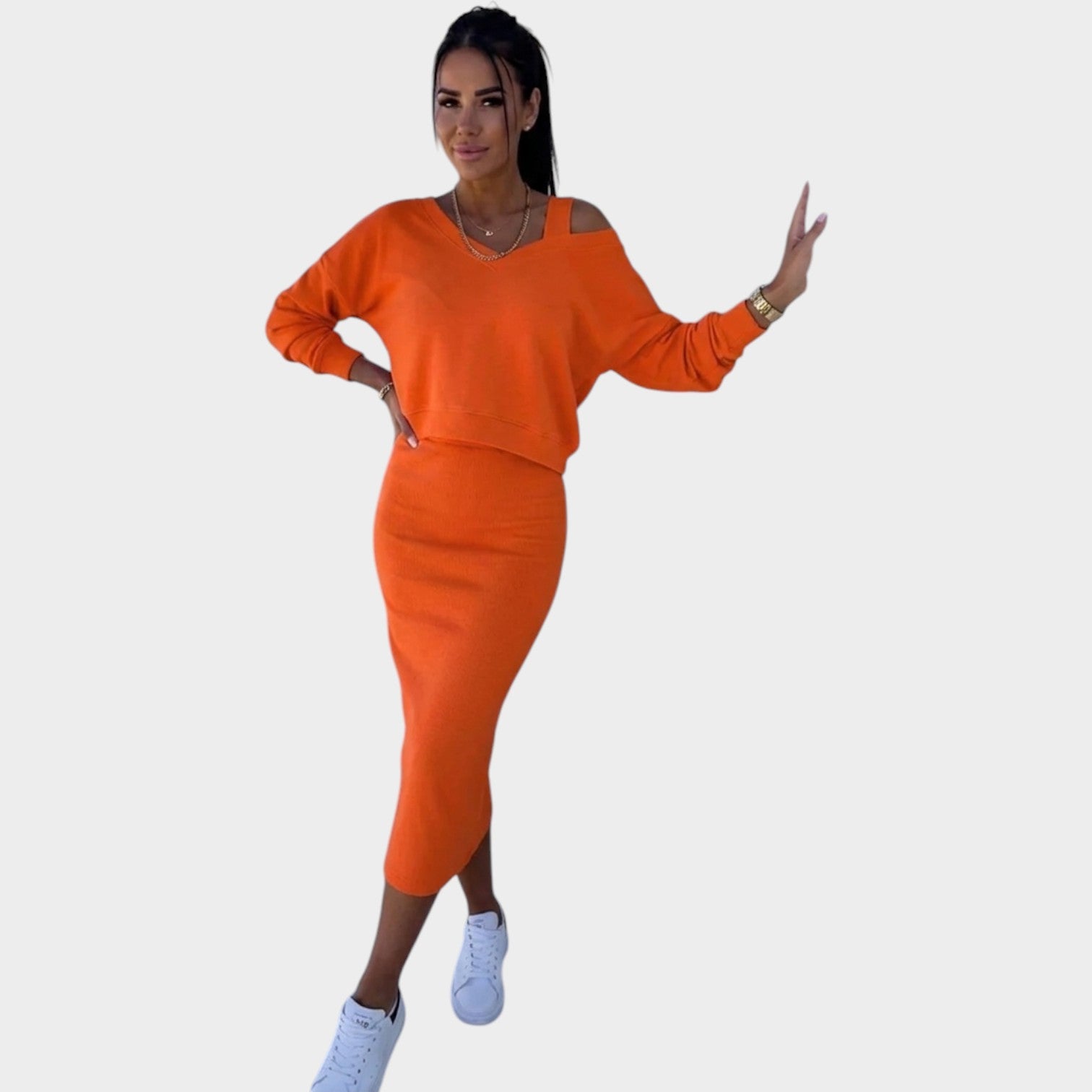 Knit Two Piece Shoulder Matching Set