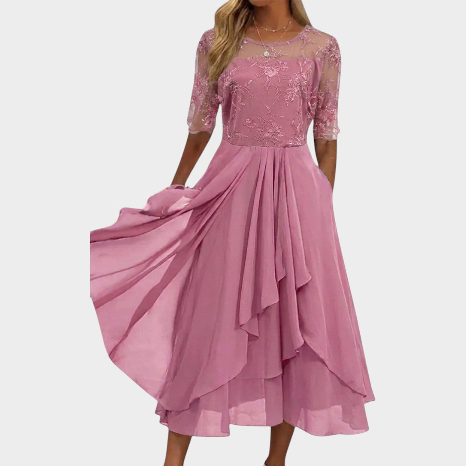 Formal Floral Lace Midi Dress