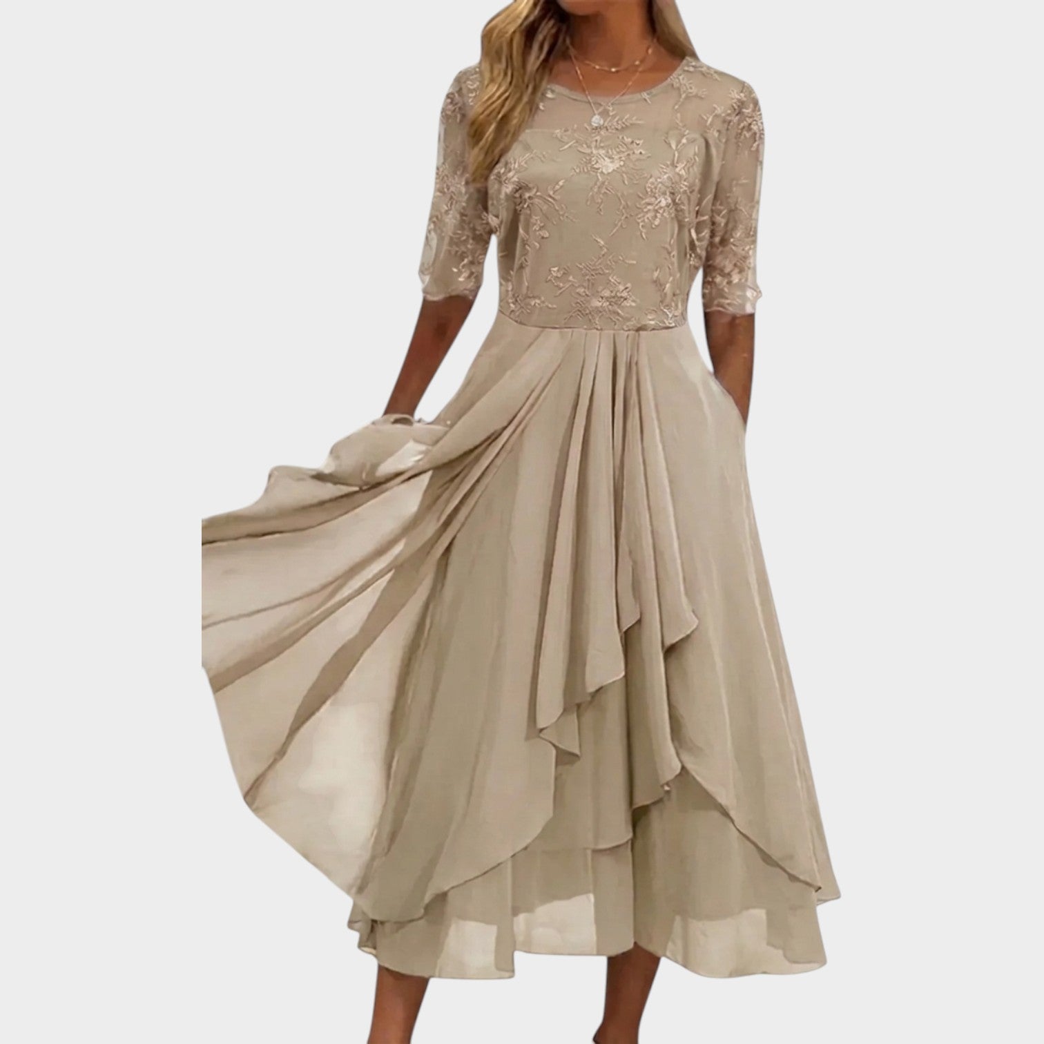 Formal Floral Lace Midi Dress