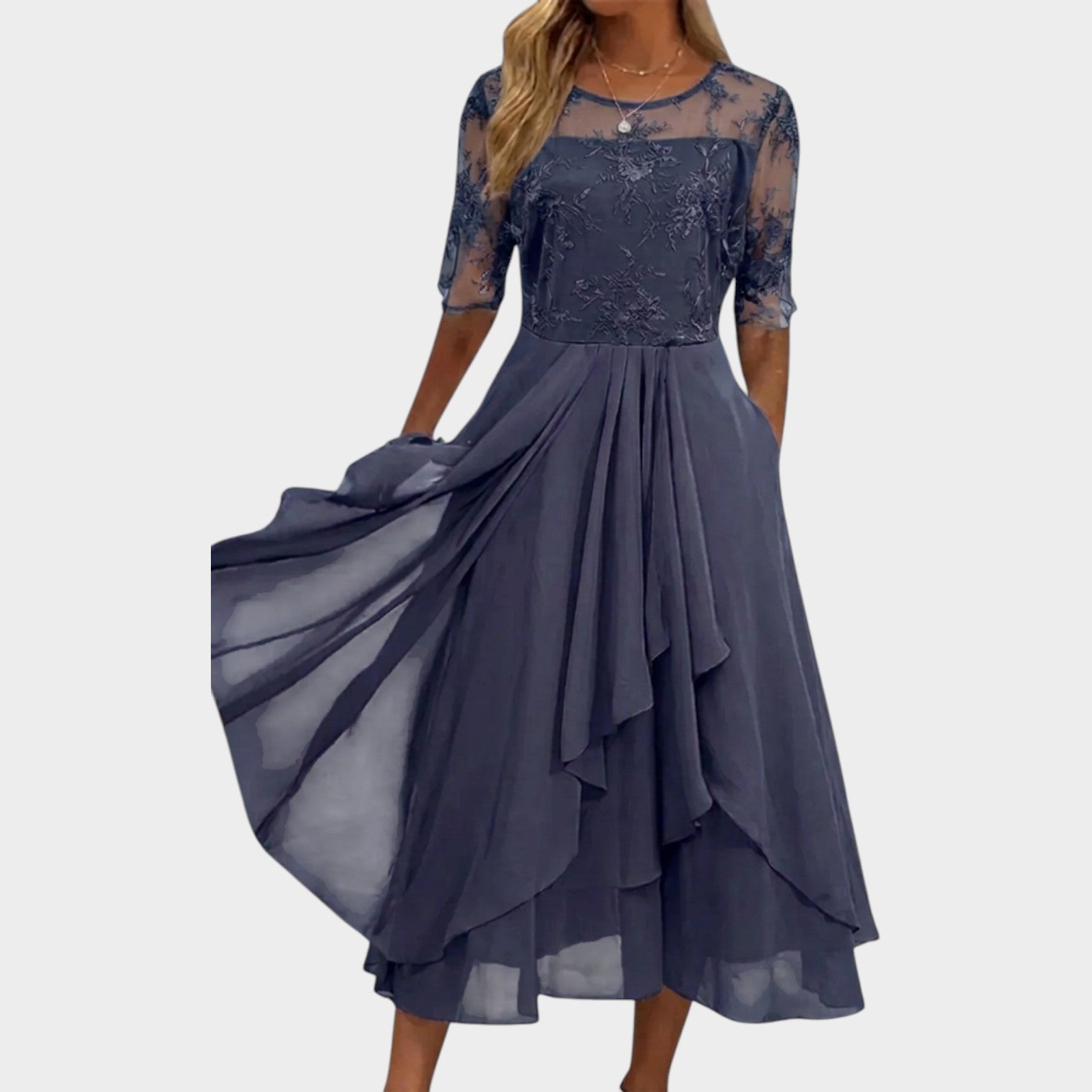 Formal Floral Lace Midi Dress