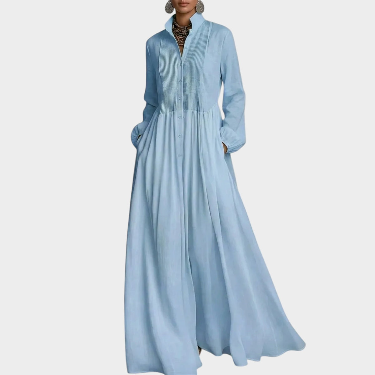 Women’s Long Sleeve Maxi Dress with Collared Neckline and Pockets