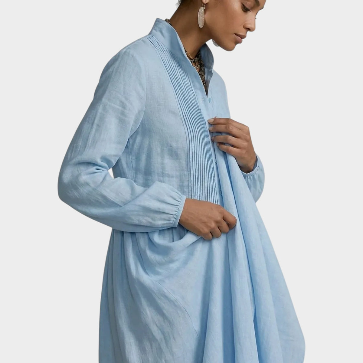 Women’s Long Sleeve Maxi Dress with Collared Neckline and Pockets