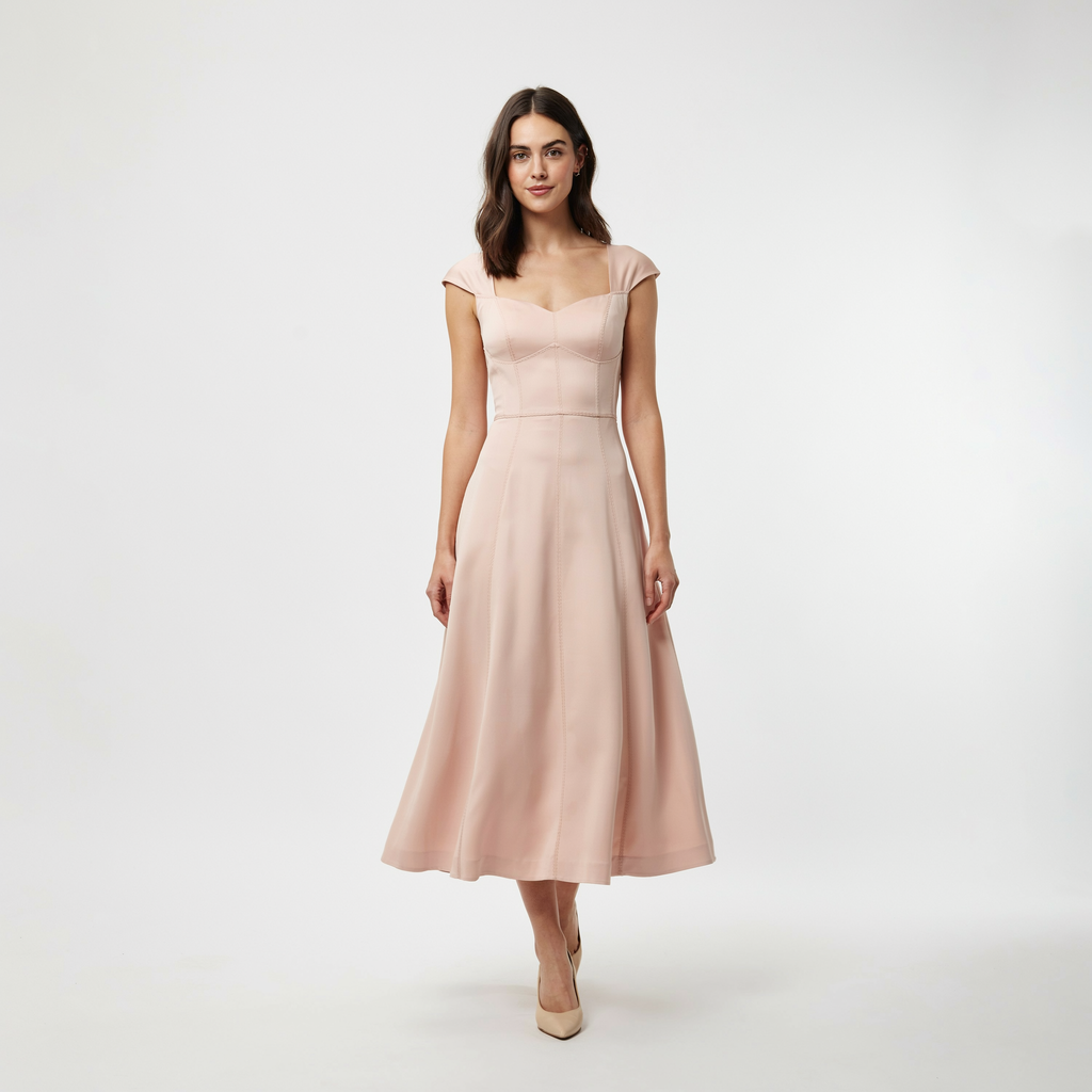 Women's Sweetheart Neck Midi Dress
