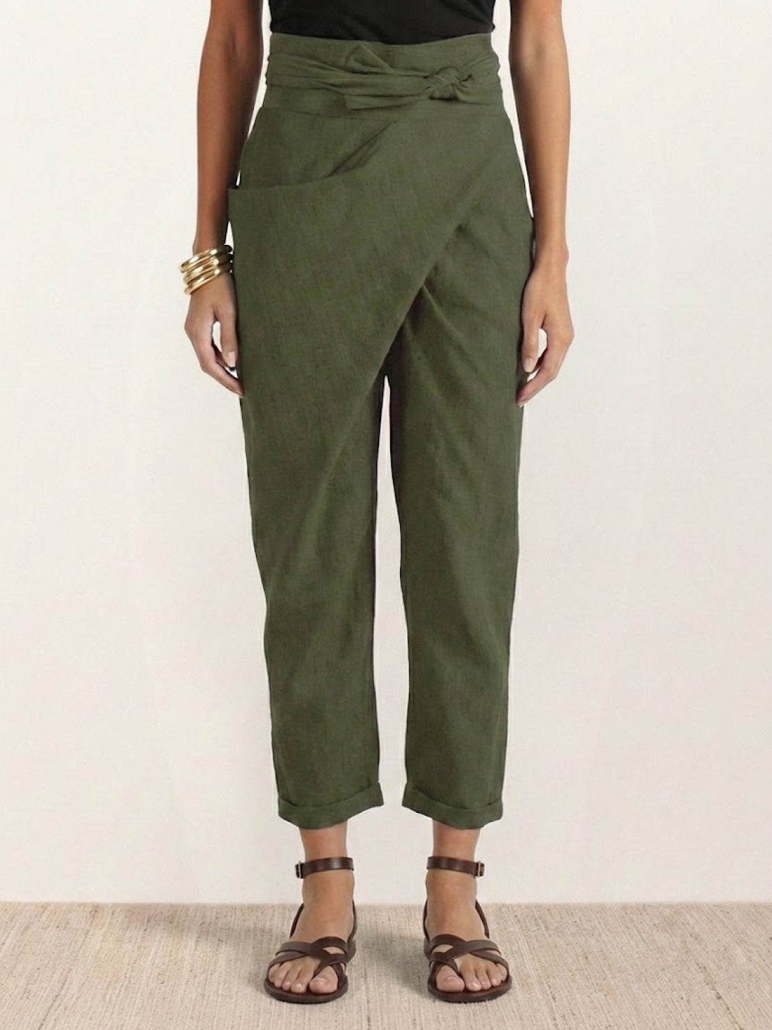 Atlas | Women's High-Waisted Cropped Tapered Pants with Wrap Front